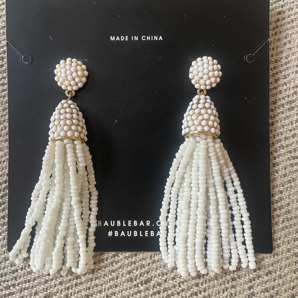 BaubleBar White Beaded Tassel Earrings